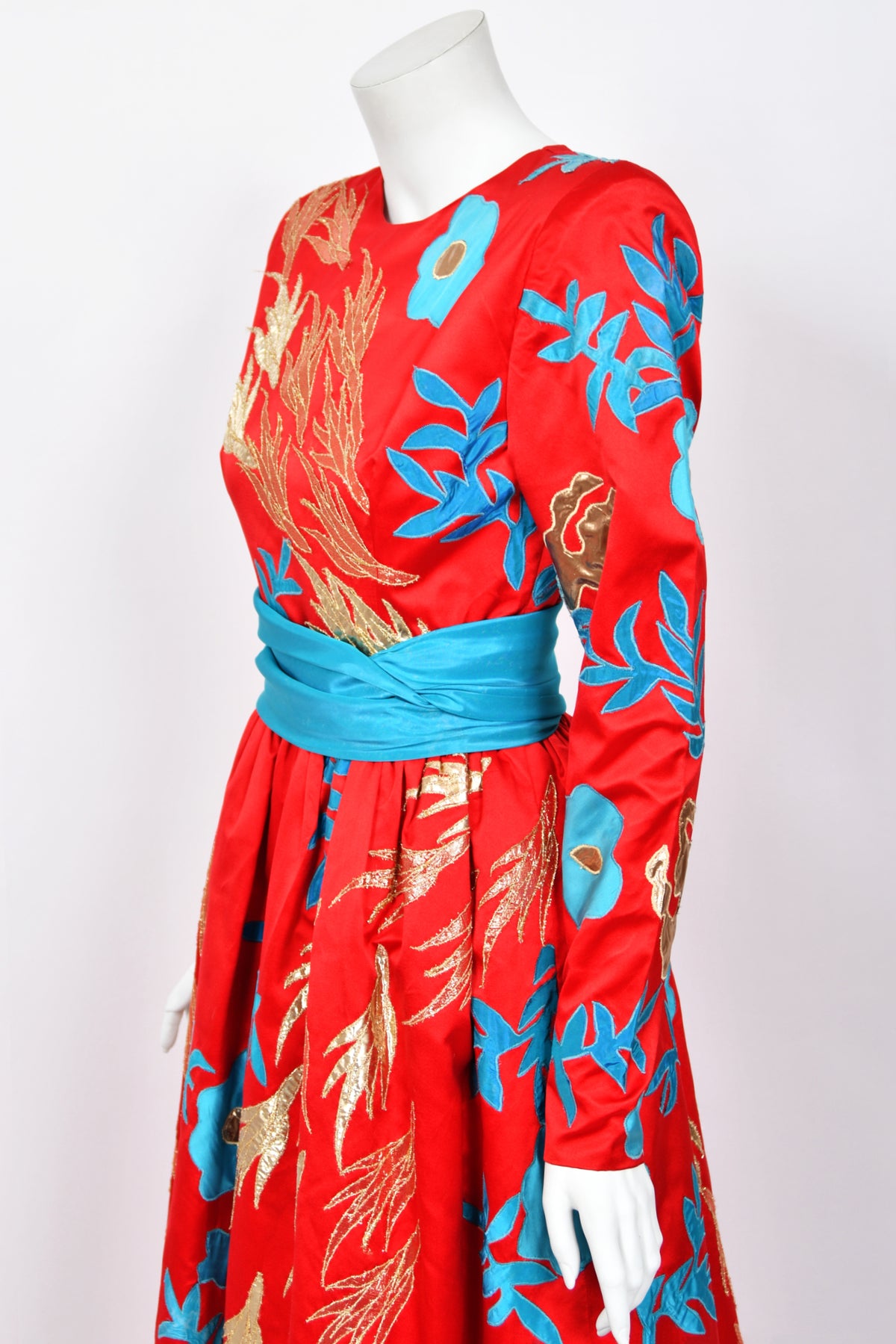 1986 Givenchy Haute Couture Metallic Appliquéd Satin Sash-Waist Gown