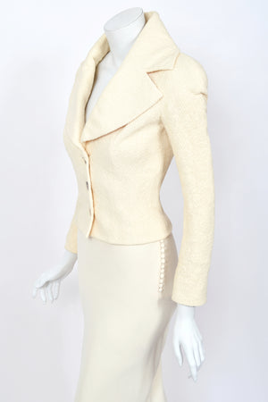 1998 John Galliano 'Haut Bohème' Collection Ivory Fitted Textural Jacket & Bias-Cut Maxi Skirt Set