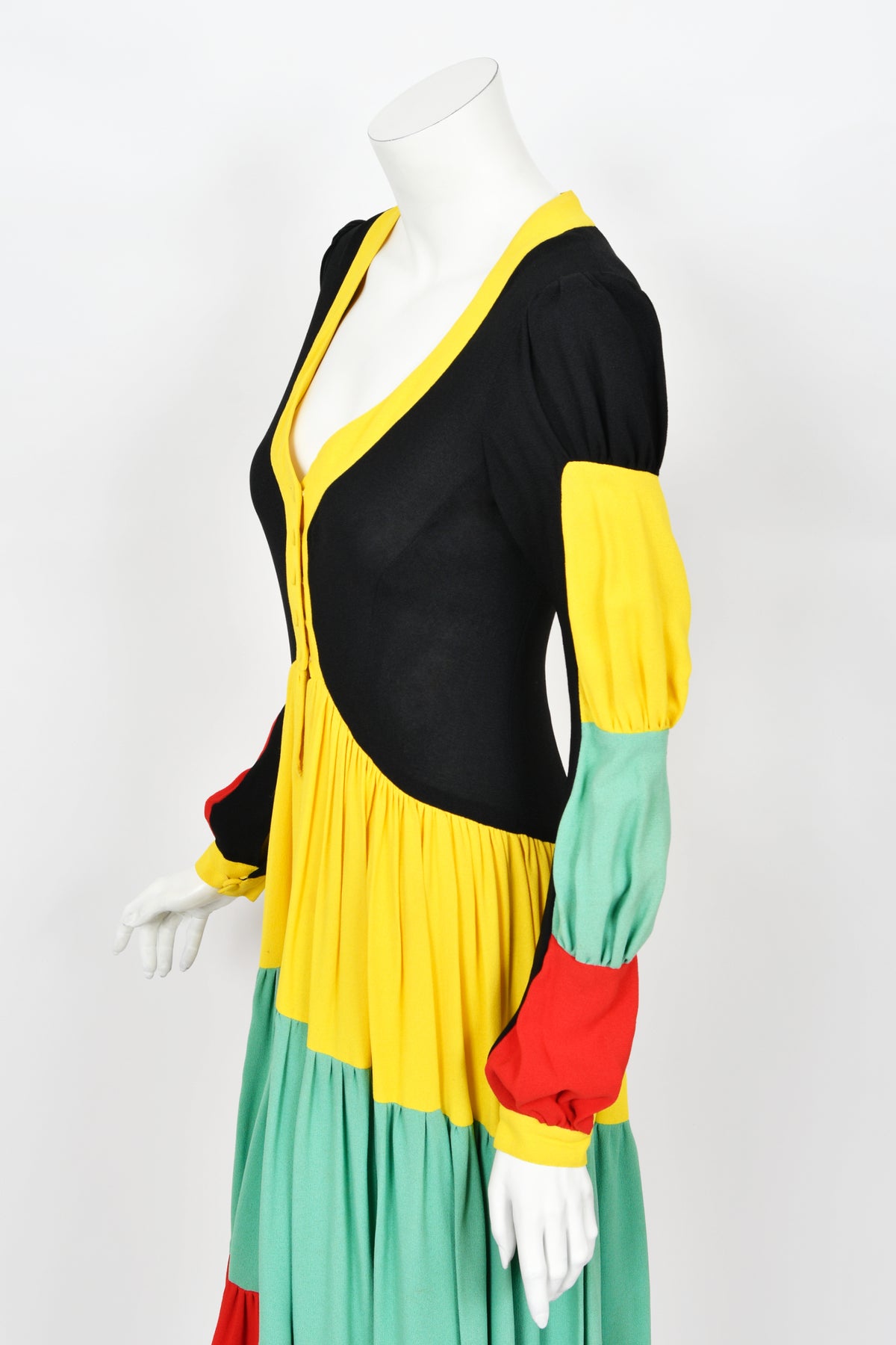 1970 Ossie Clark Vogue Documented Traffic-Light Block Color Crepe Dress