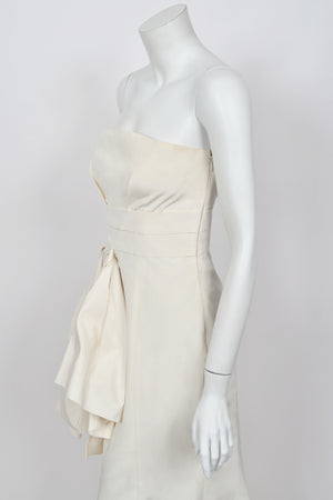 2008 Christian Dior by John Galliano Ivory Silk Strapless Bustier Peplum Gown