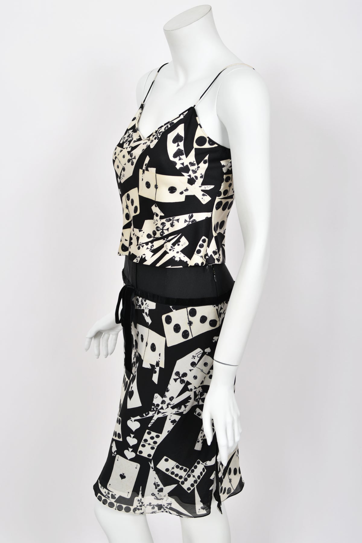 2001 Christian Dior by John Galliano &#39;Playing Cards&#39; Print Silk Cropped Camisole &amp; Skirt