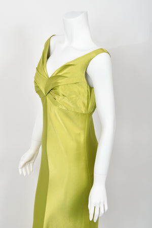 1995 Gianni Versace Couture Documented Runway Chartreuse Silk Off-Shoulder Gown