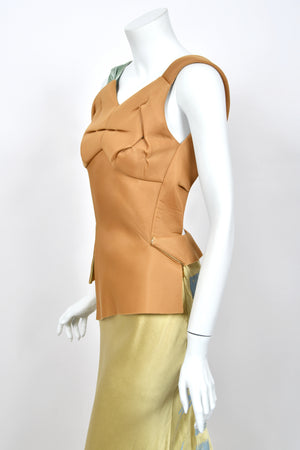 2016 Maison Margiela by John Galliano Runway Champagne Satin Breastplate Backless Bias-Cut Gown