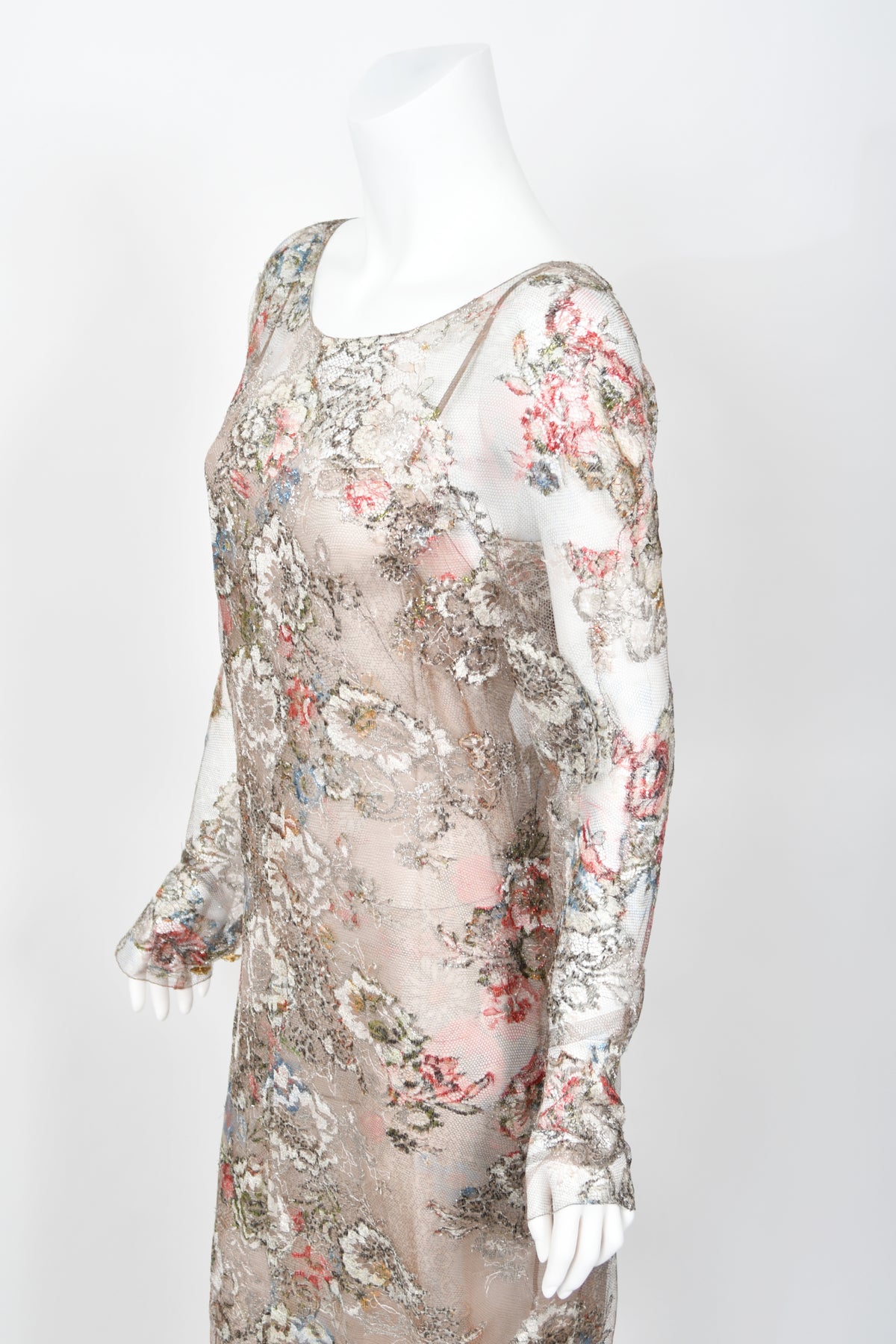 Iconic 2011 Chanel Runway Vogue Rihanna Editorial Sheer Metallic Lace Gown