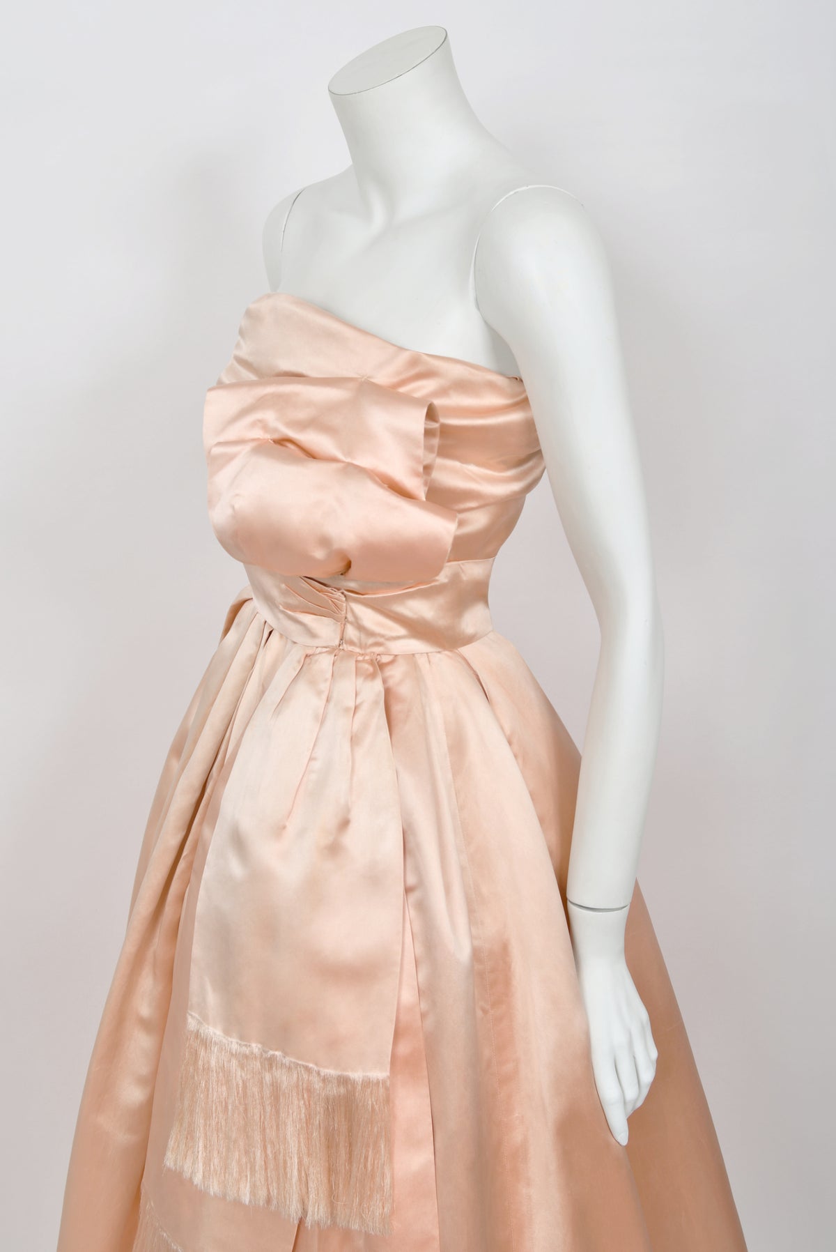 1958 Christian Dior by Yves Saint Laurent Documented Blush-Pink Silk Strapless Corset Gown