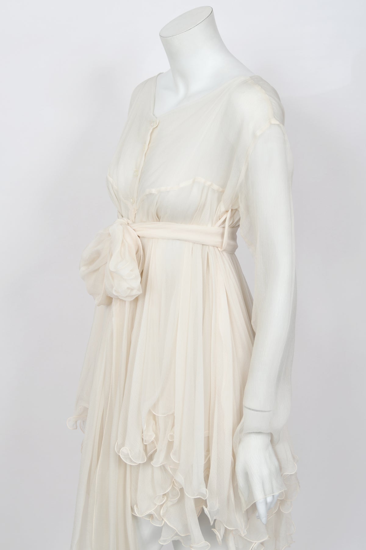 1991 Dolce &amp; Gabbana Runway Ivory Silk Belted Sash Tiered Babydoll Mini Dress