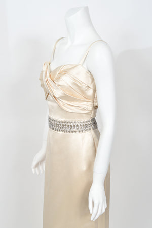 2008 Christian Dior by John Galliano Beaded Ivory Silk Shelf-Bust Hourglass Gown