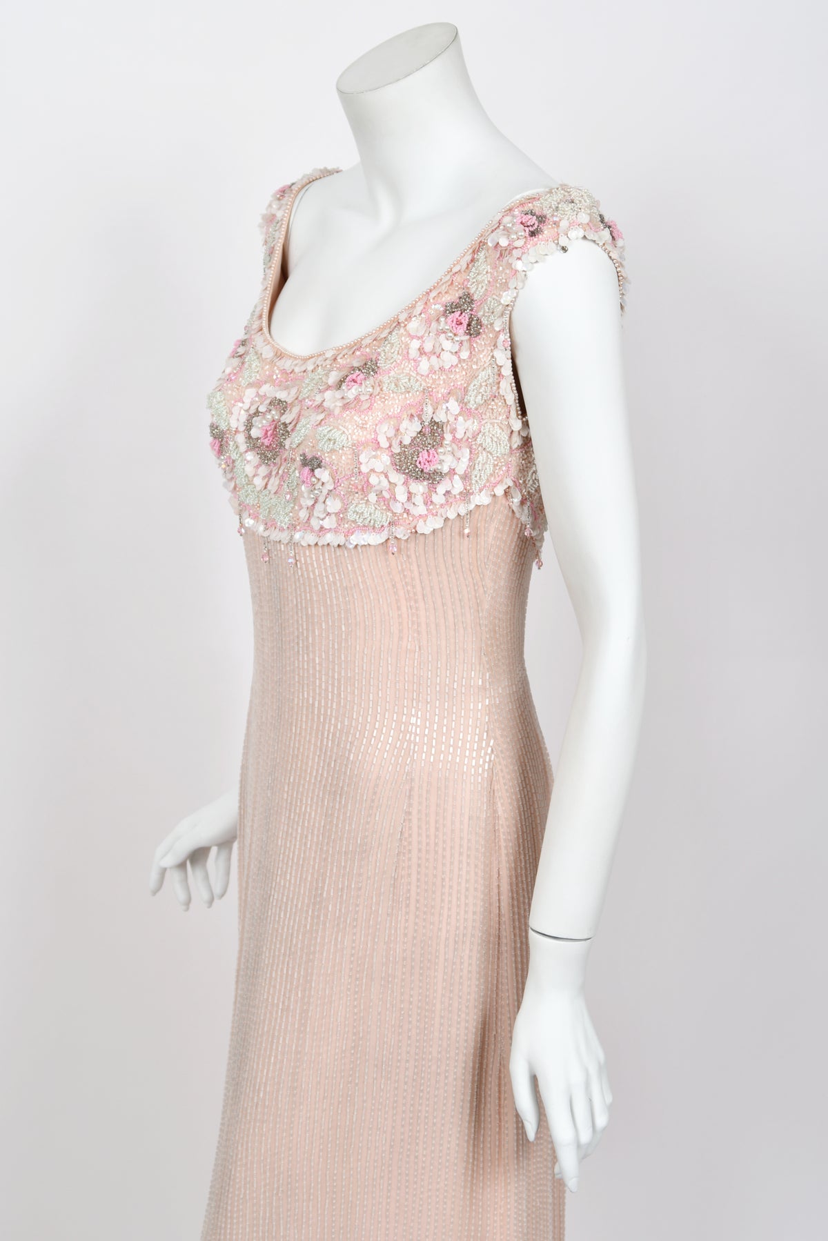 1960&#39;s Helen Rose Custom Couture Pale Pink Silk Fully-Beaded Glamour Gown