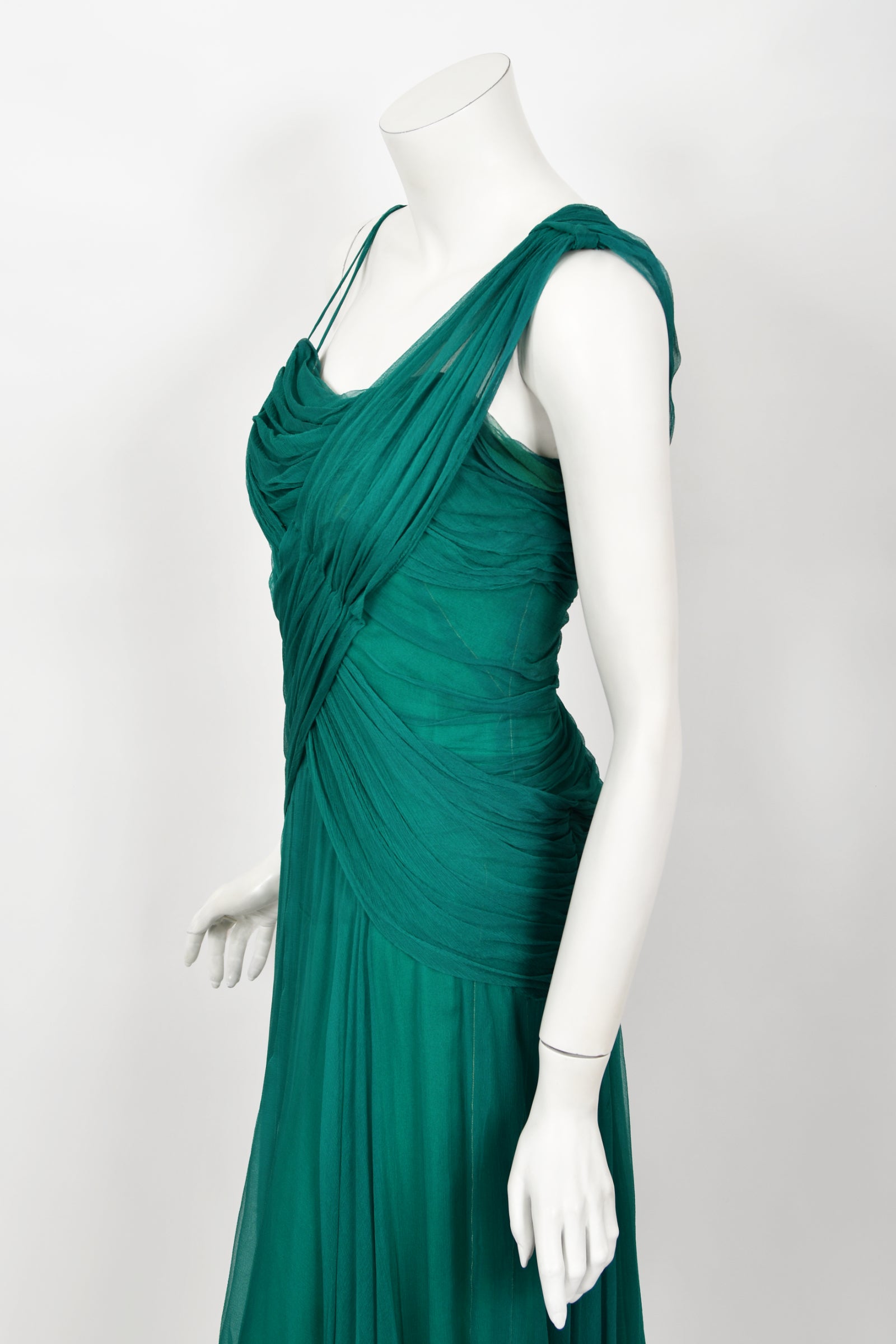 Vintage 1958 Irene Lentz Couture Teal Green Draped Silk Grecian Goddess Gown Vintage 1958 Irene Lentz Couture Teal Green Draped Silk Grecian Goddess Gown