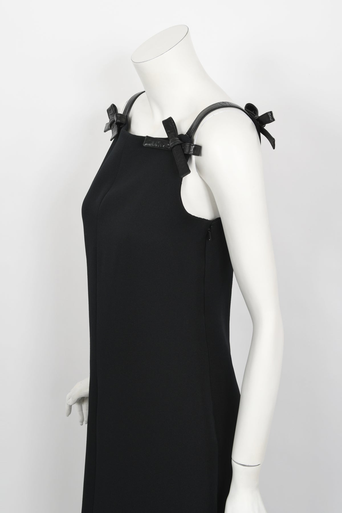 1969 André Courrèges Black Vinyl-Bows Minimalist Space-Age Mod Gown