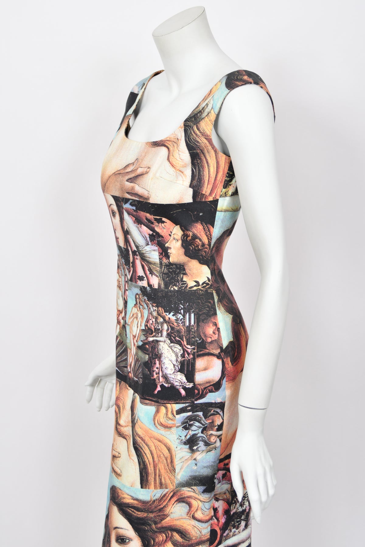 1993 Dolce &amp; Gabbana Iconic Runway &#39;Birth of Venus&#39; Collage Print High-Slit Hourglass Dress