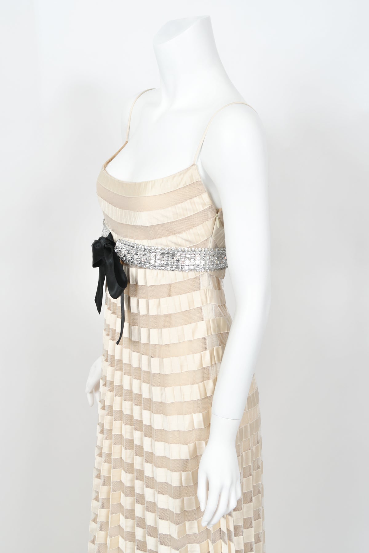 2007 Valentino Documented Runway Ivory Sheer-Illusion Silk &amp; Tulle Pleated Gown
