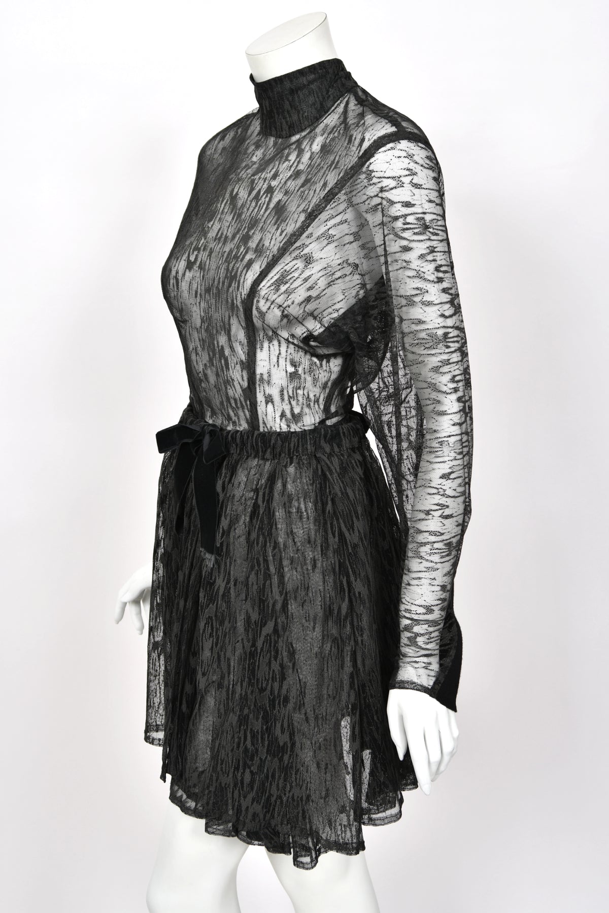 1987 Azzedine Alaia Naomi Campbell Featured Runway Sheer Lace Mini Dress