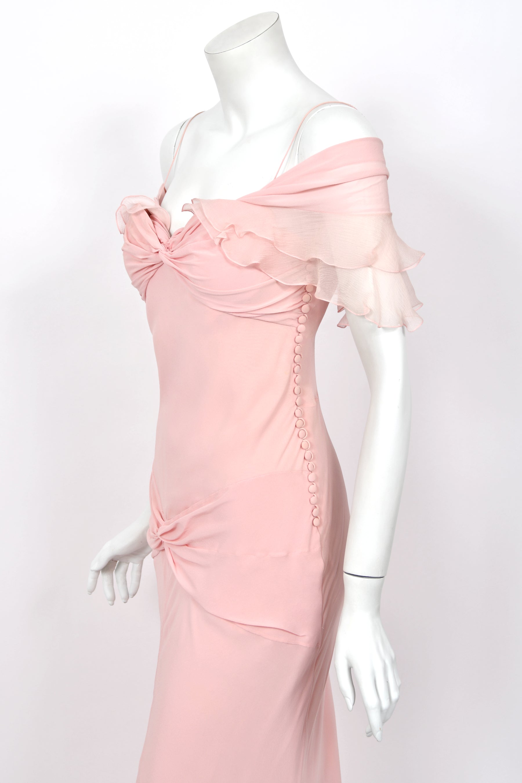 2004 Christian Dior by Galliano Light Pink Silk High Slit Bias-Cut Gown - Timeless Vixen 2004 Christian Dior by Galliano Light Pink Silk High Slit Bias-Cut Gown - Timeless Vixen