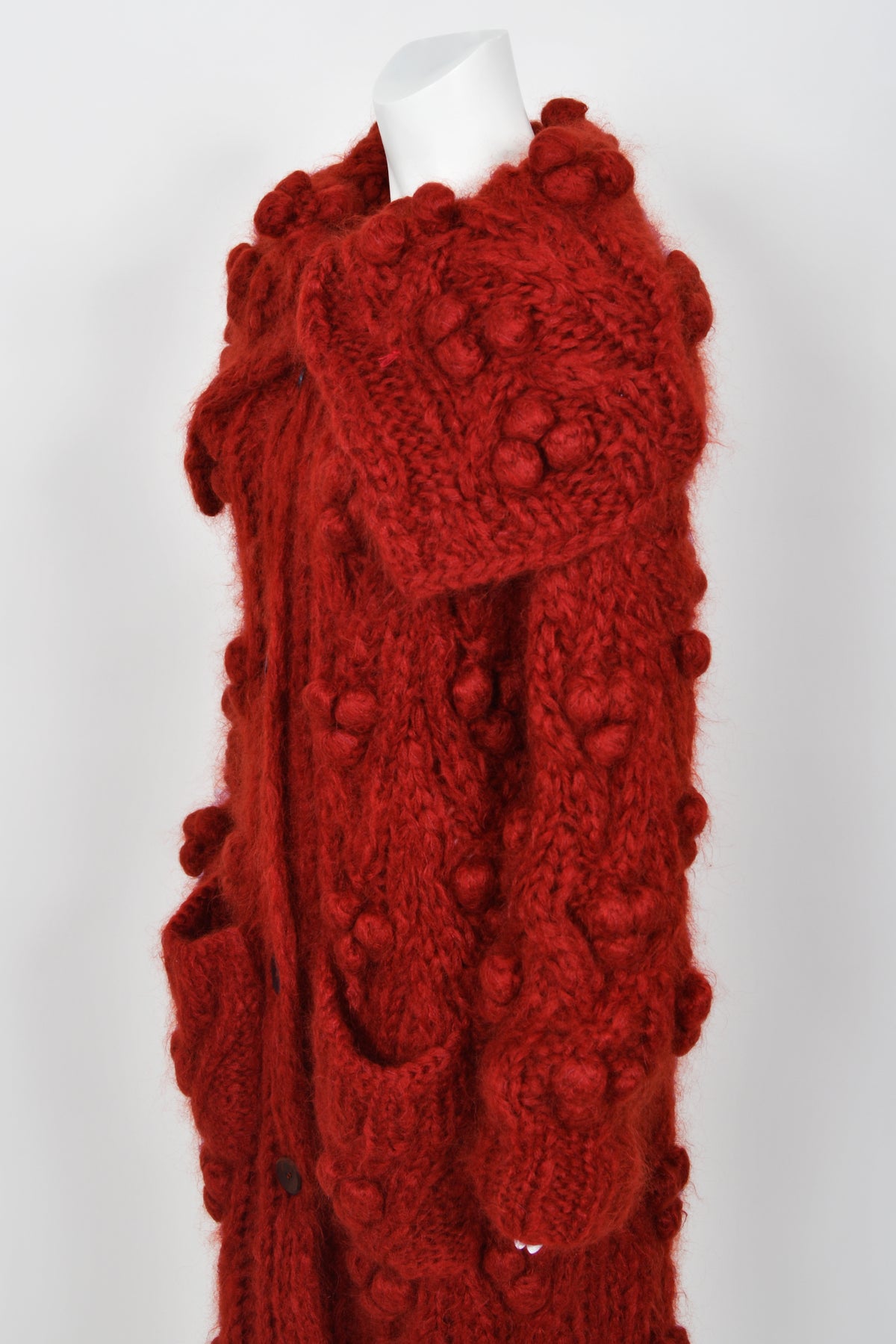 1999 Christian Dior by John Galliano Wine Red Wool Knit Shawl-Collar Sweater Coat