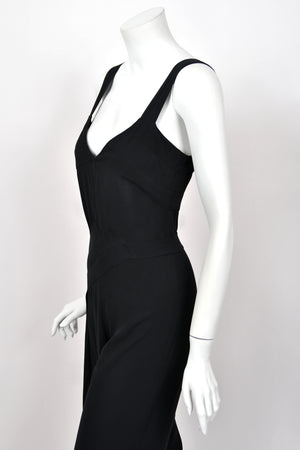 1999 Chanel by Karl Lagerfeld Runway Black Crepe Low-Plunge Draped Sash Jumpsuit