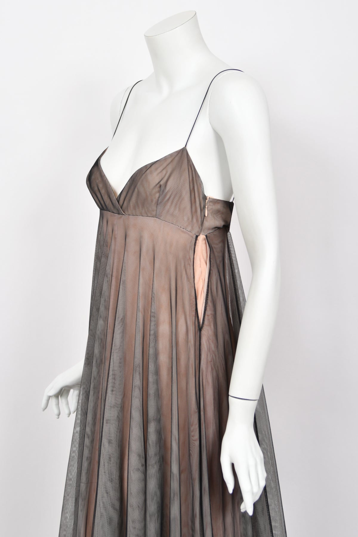 1998 Tom Ford for Gucci Runway Black Nude Illusion Layered Tulle Gown
