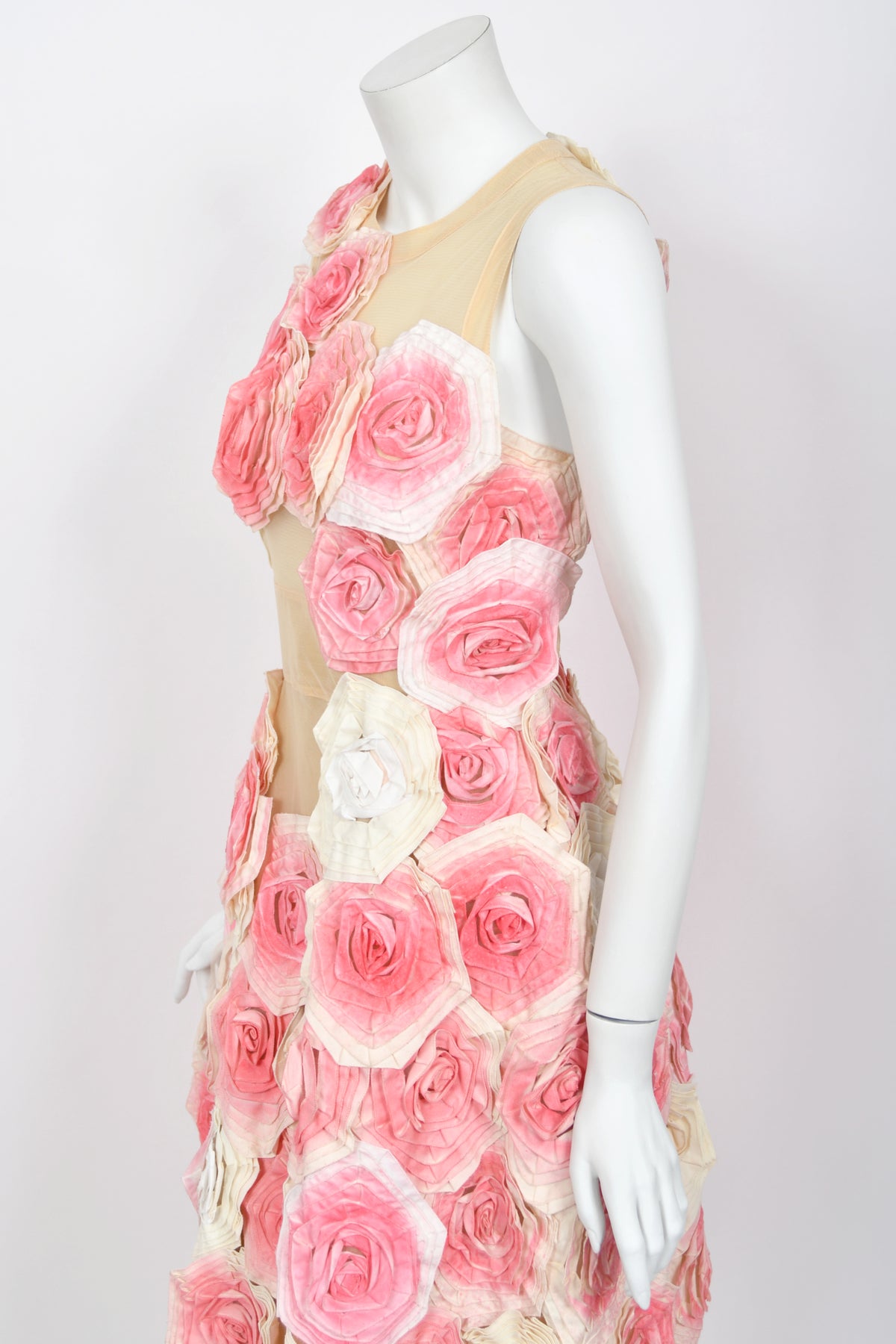 2009 Fendi by Karl Lagerfeld Museum-Held Roses Appliqué Sheer Illusion Dress