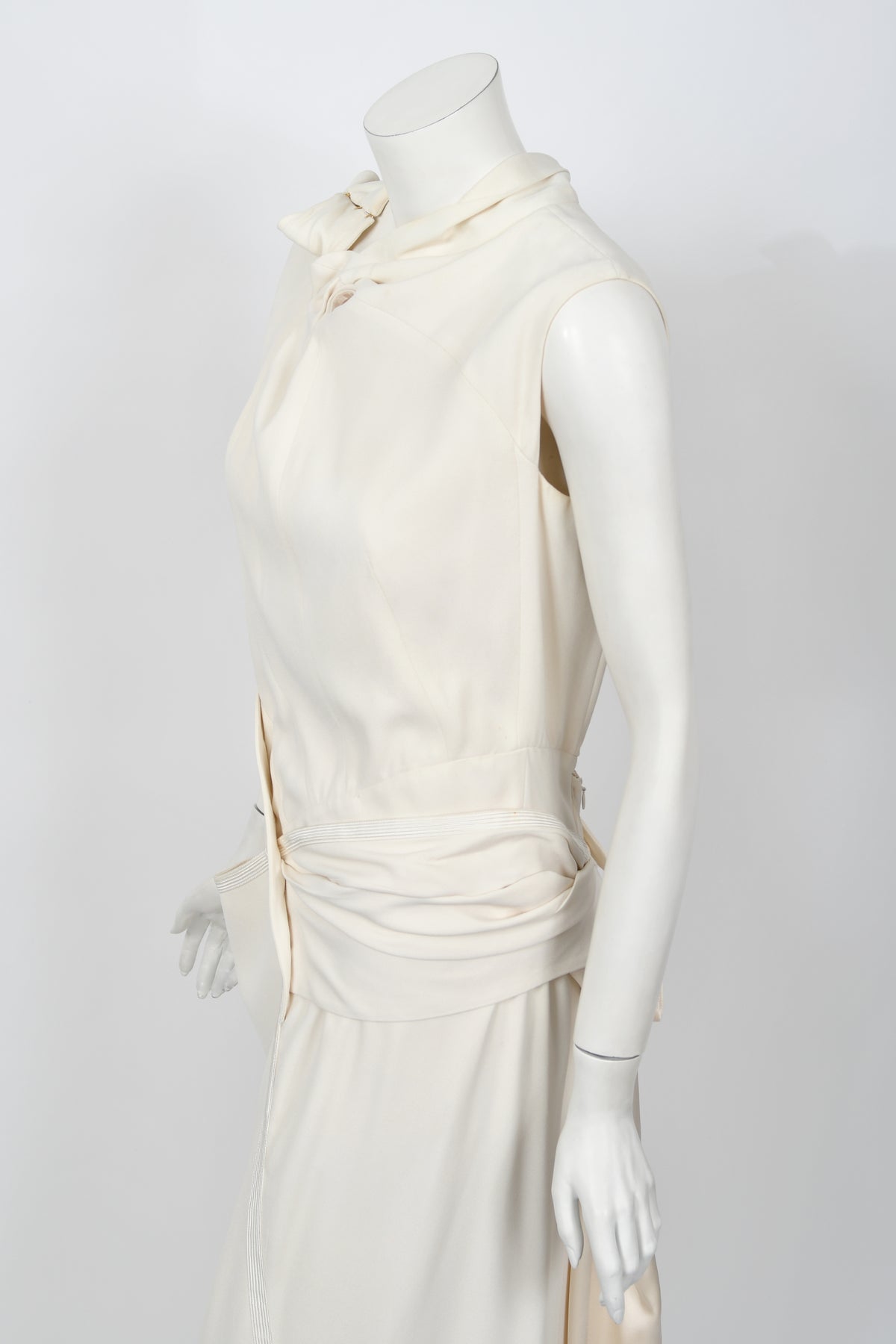 2000 Christian Dior by John Galliano Ivory Crepe Cut-Out Asymmetric Draped Dress