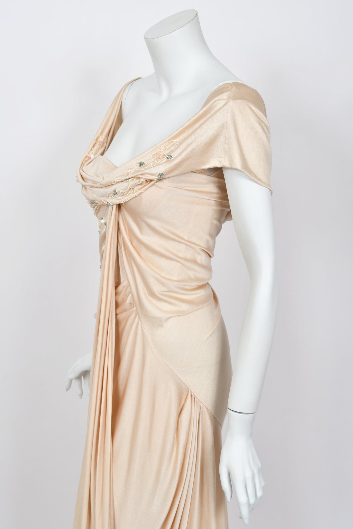 2007 Christian Dior by John Galliano Beaded Blush-Pink Silk Draped Goddess Gown