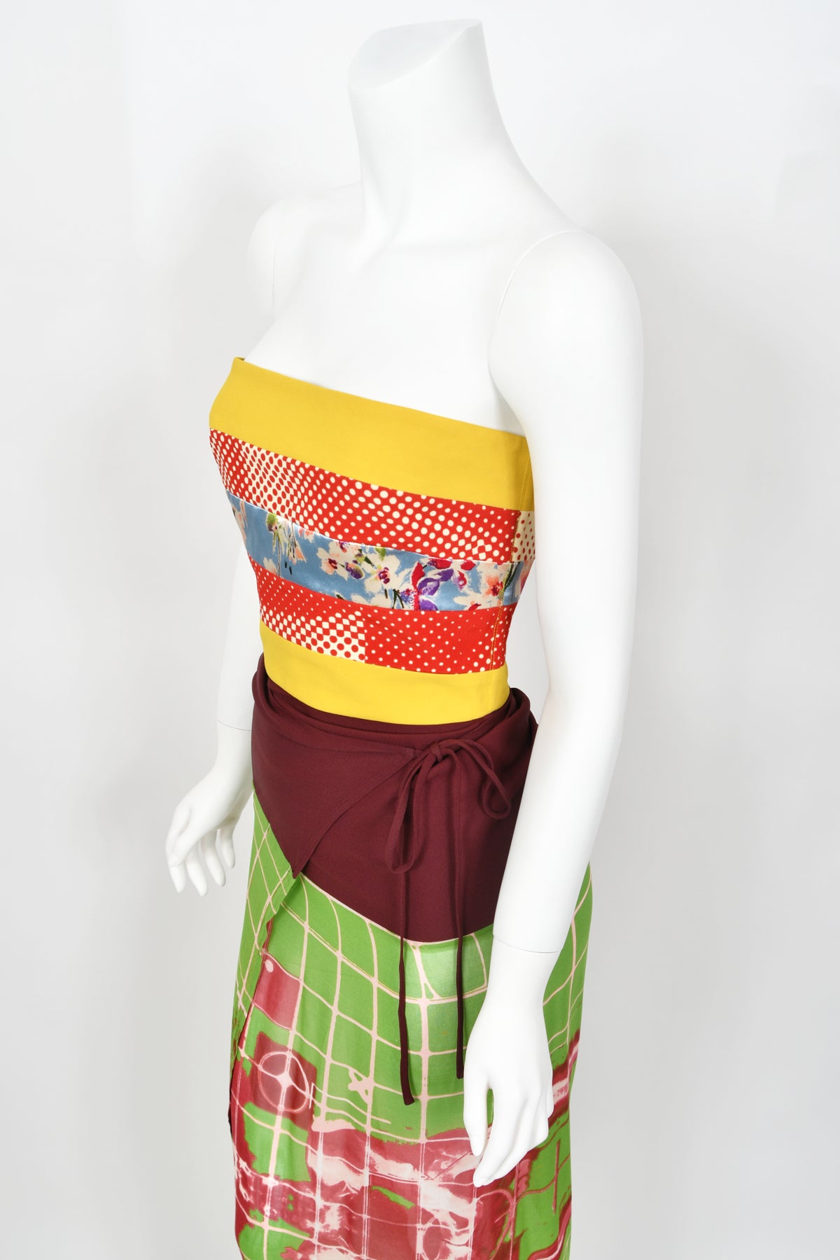 1996 Jean Paul Gaultier Cyberbaba &#39;Sex and the City&#39; Graphic Silk Bustier Dress