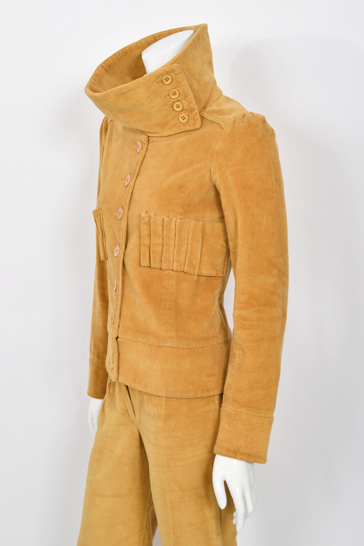 1968 Biba Documented Marigold Corduroy Funnel-Collar Jacket Pants Suit