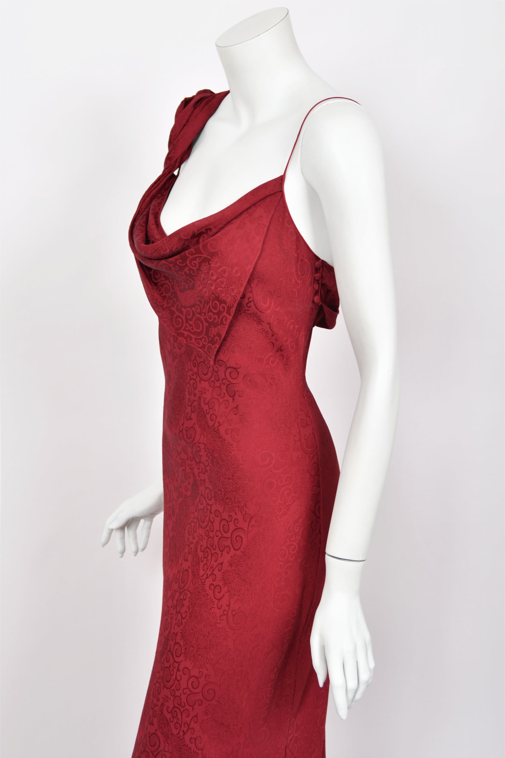 1999 John Galliano Maori Collection Merlot Red Silk Bias-Cut Gown w/ F - Timeless Vixen 1999 John Galliano Maori Collection Merlot Red Silk Bias-Cut Gown w/ F - Timeless Vixen