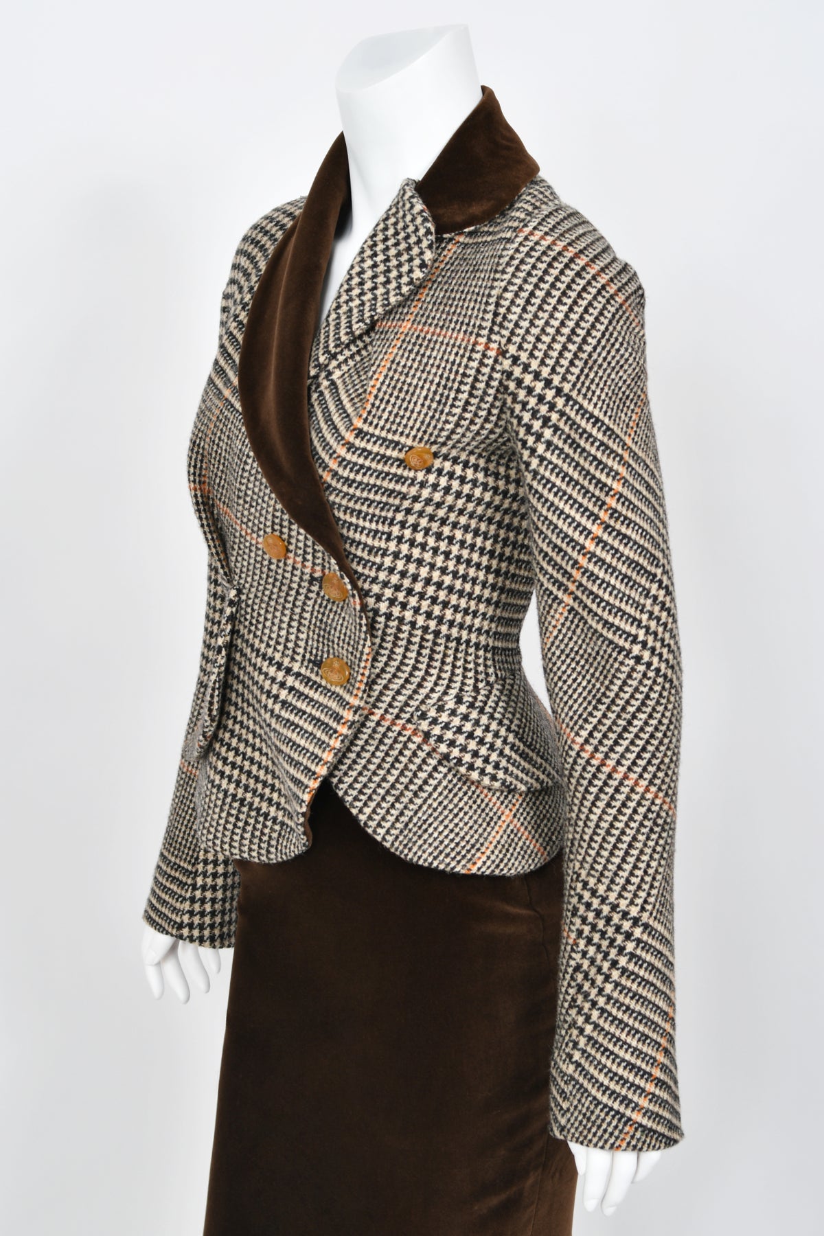 1996 Vivienne Westwood &#39;Storm in a Teacup&#39; Tweed Velvet Asymmetric Jacket Suit