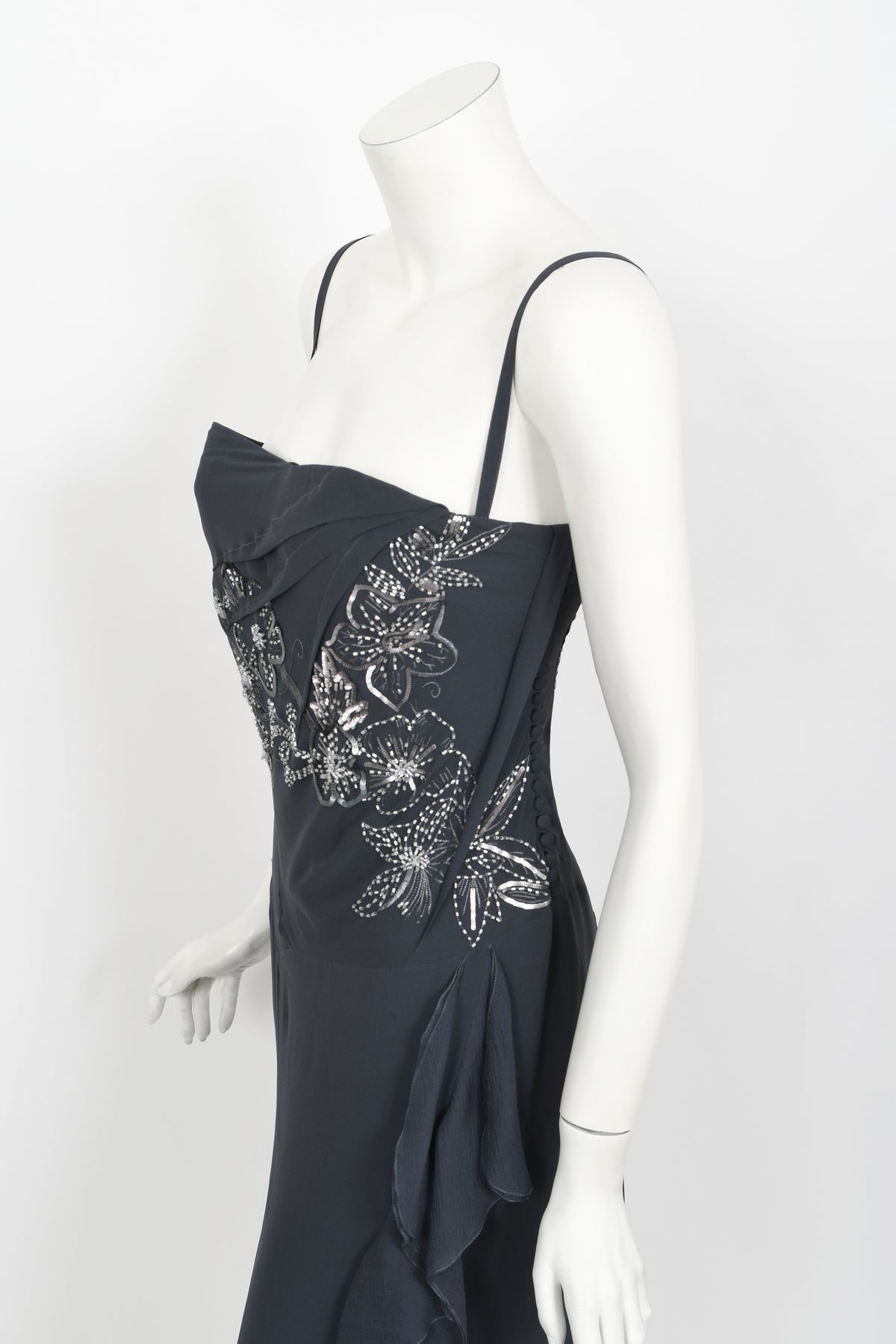 2006 Christian Dior by John Galliano Beaded Gunmetal Silk Bustier Dress