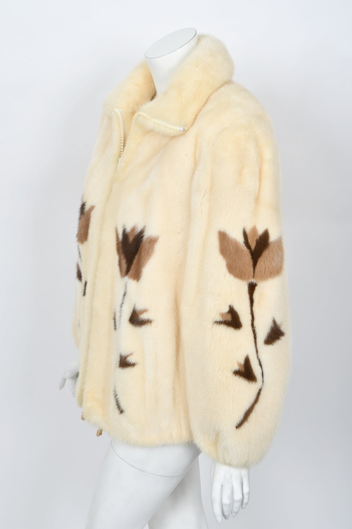 1980&#39;s Balenciaga Couture &#39;Butterflies &amp; Flowers&#39; Printed Mink Fur Bomber Jacket