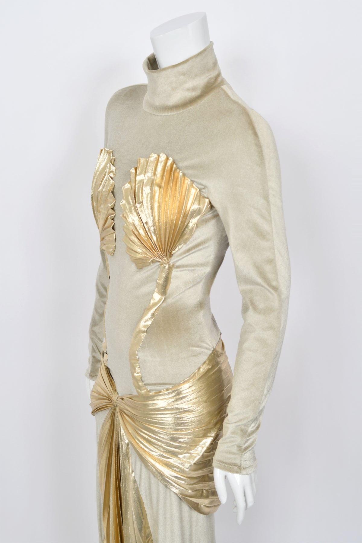 1984 Thierry Mugler &#39;Winter of the Angels&#39; Metallic Gold Lamè &amp; Stretch Velvet Gown