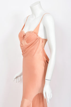 2004 Alexander McQueen Runway Pink Silk Bustier Bias-Cut Dress w/ Tags