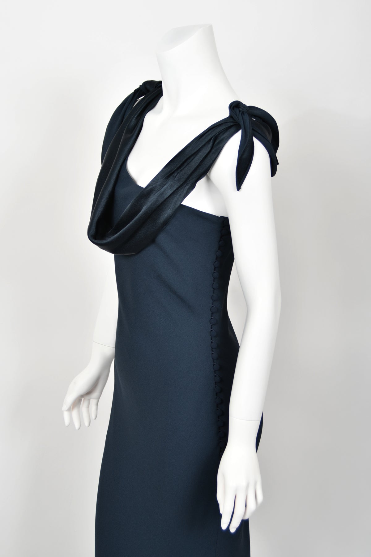 1998 Christian Dior by John Galliano Navy Blue Silk Draped Bias-Cut Evening Gown