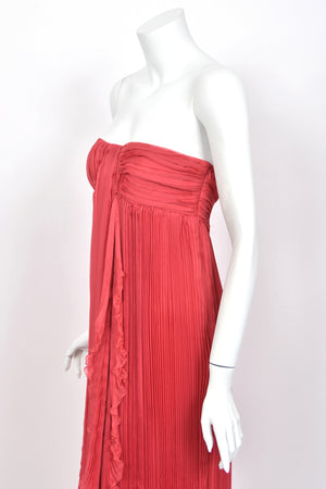2007 Christian Dior by John Galliano Heavily-Pleated  Raspberry Silk Strapless Bustier Gown