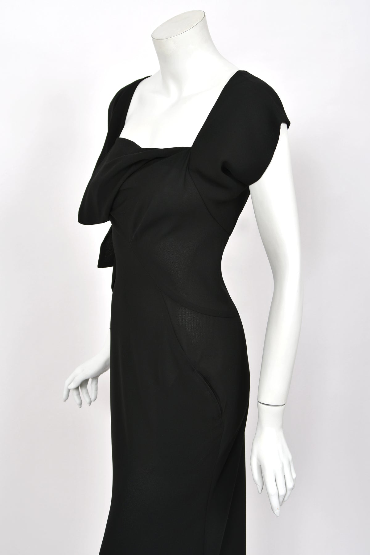 1998 Yohji Yamamoto Runway Black Crepe Asymmetric Avant-Garde Bias Cut Dress