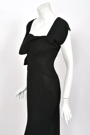 1998 Yohji Yamamoto Runway Black Crepe Asymmetric Avant-Garde Bias Cut Dress