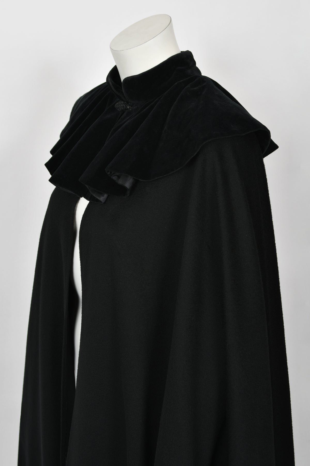 1983 Christian Dior Haute Couture Black Wool &amp; Silk-Velvet Full Length Cape