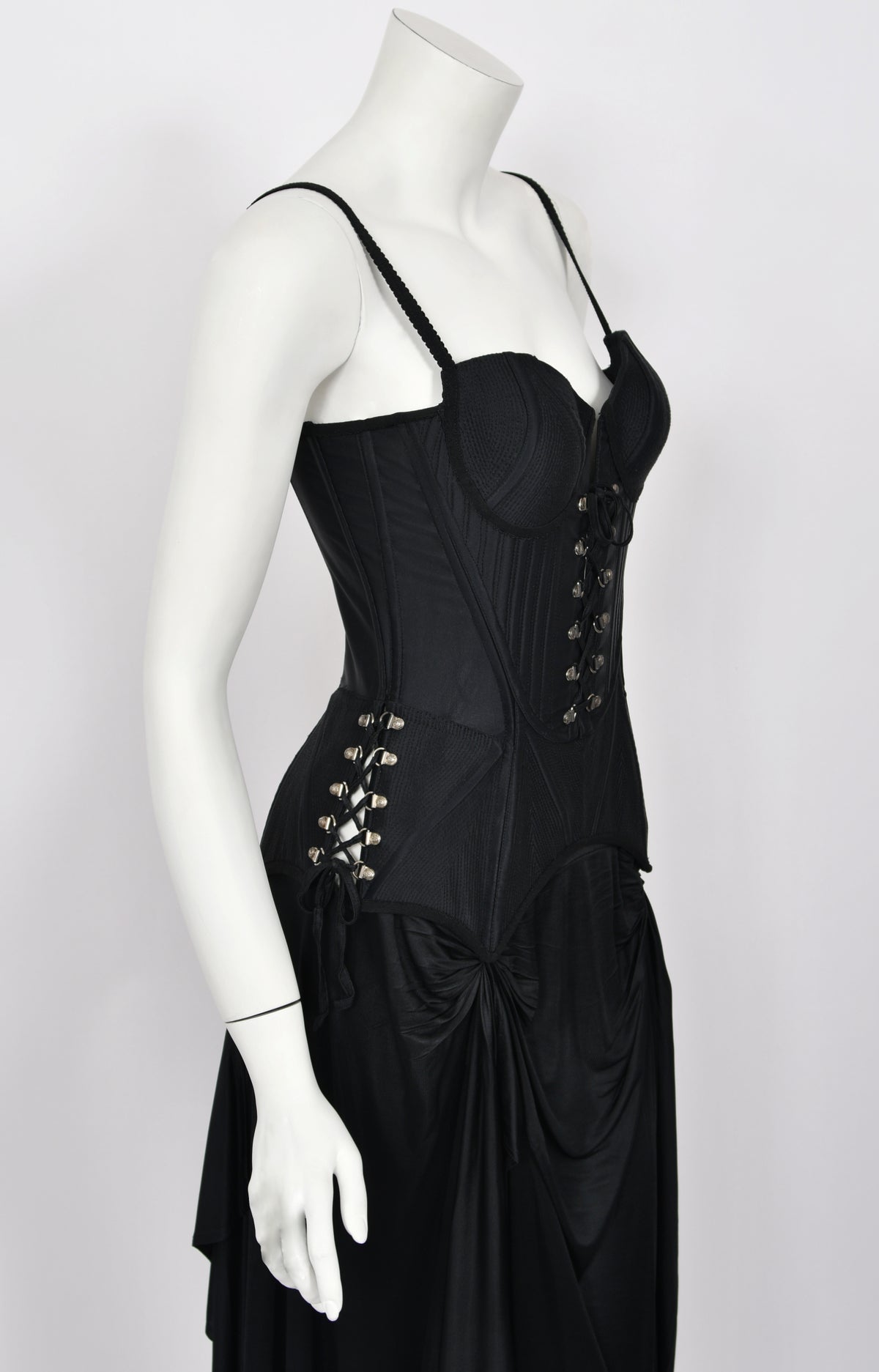 1995 Gianni Versace Couture Black Corset High-Slit Important Campaign Gown