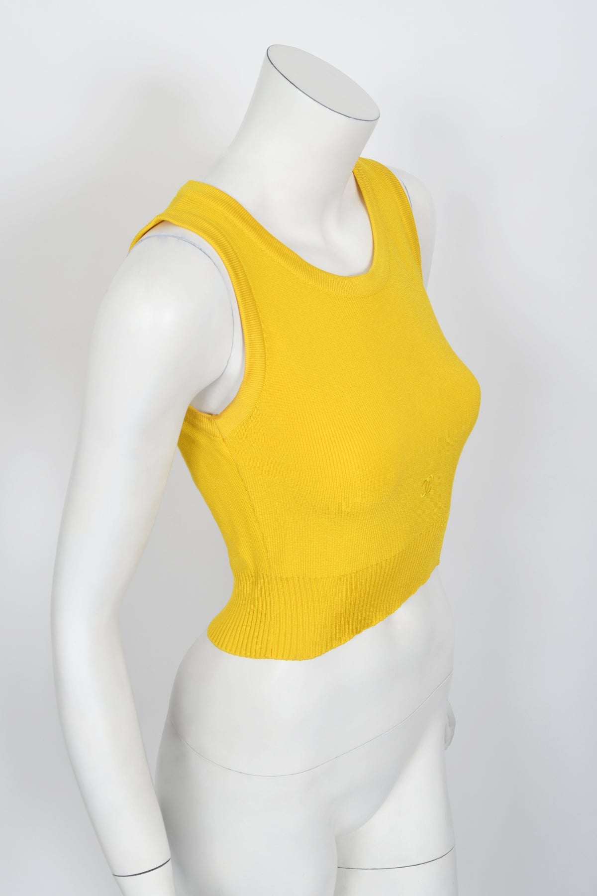 1996 Chanel by Karl Lagerfeld Runway Yellow Knit Cropped Sweater Set