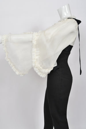 2009 Chanel by Karl Lagerfeld Editorial Runway Black & White Angel Sleeve Fitted Jumpsuit