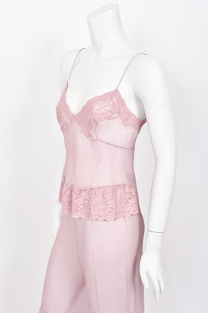 1999 Christian Dior by John Galliano Lilac Sheer Silk & Lace 'Lingerie' Camisole Pants Set