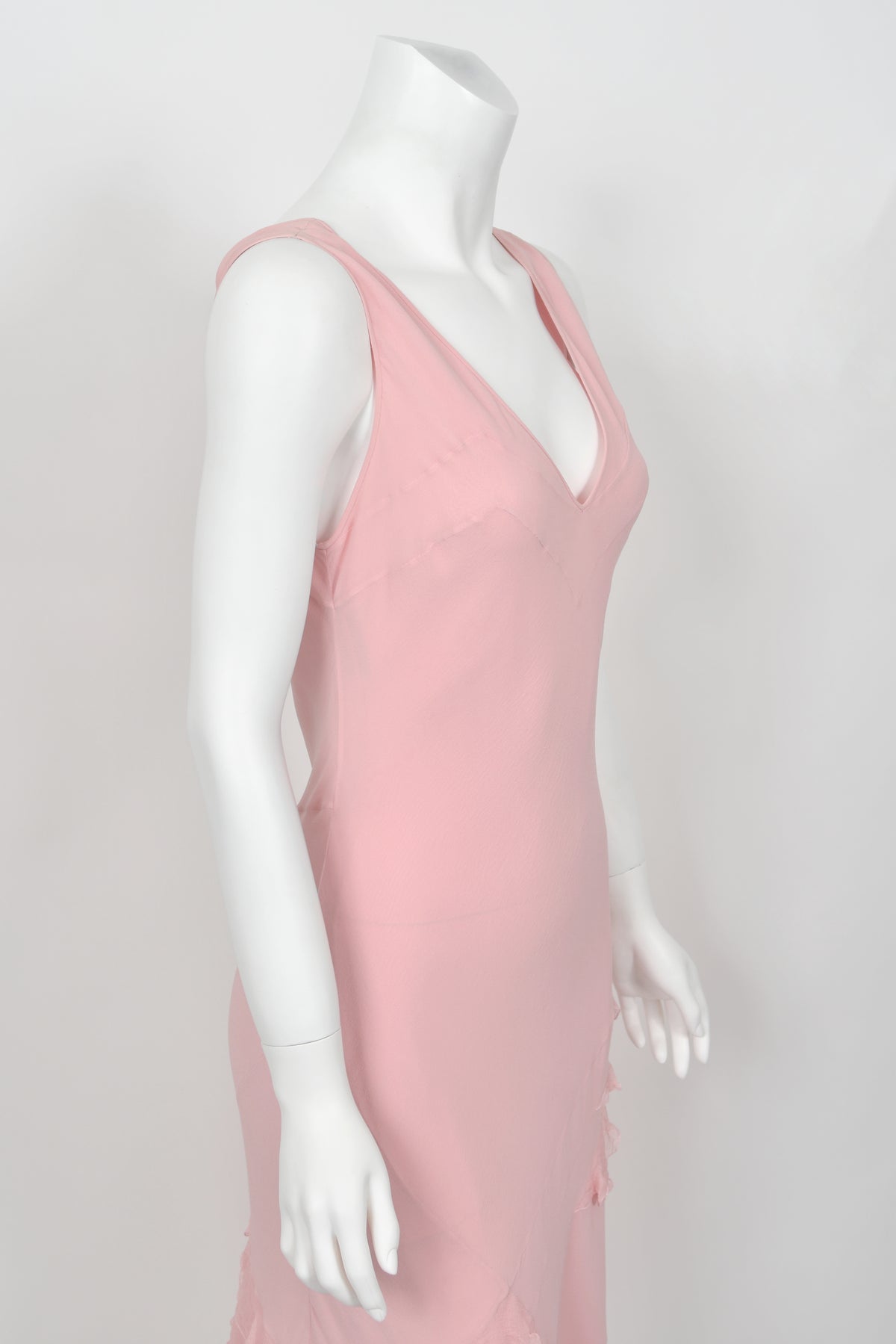 2004 Christian Dior by John Galliano Pastel Pink Silk Tiered Ruffle Bias-Cut Dress