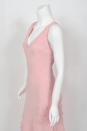 2004 Christian Dior by John Galliano Pastel Pink Silk Tiered Ruffle Bias-Cut Dress