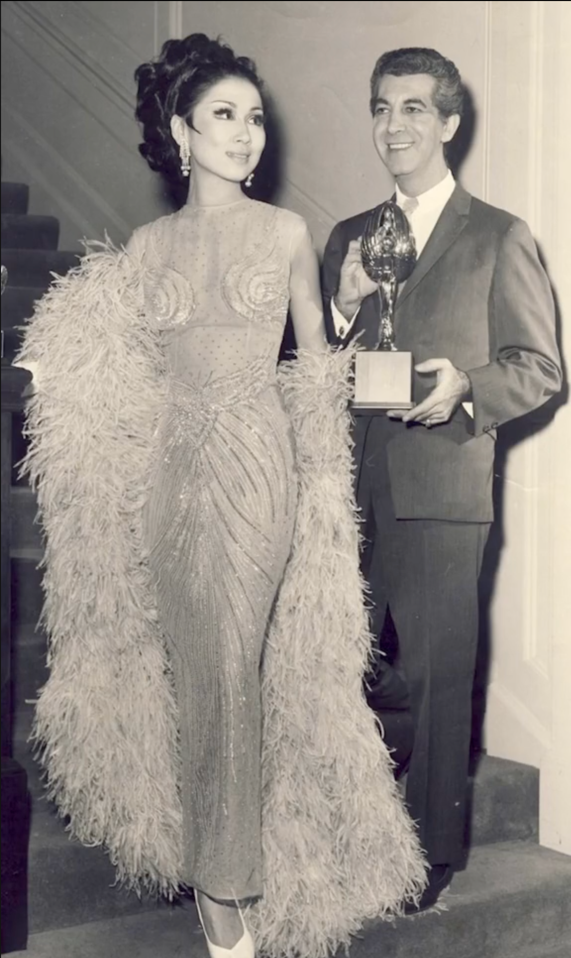 1962 Mr. Blackwell Custom Couture Rhinestone Sequin Wings Nude-Illusion Gown