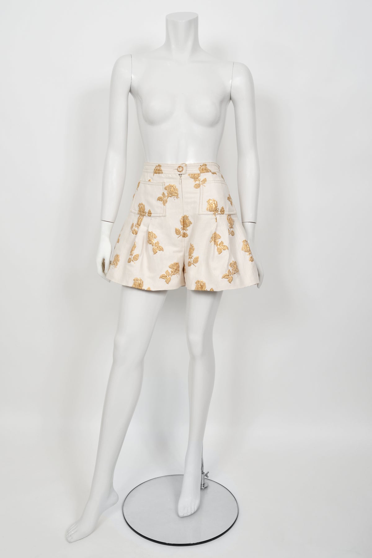 2013 Chanel by Karl Lagerfeld Documented Metallic Gold &amp; Ivory Silk Brocade Jacket w/ Shorts