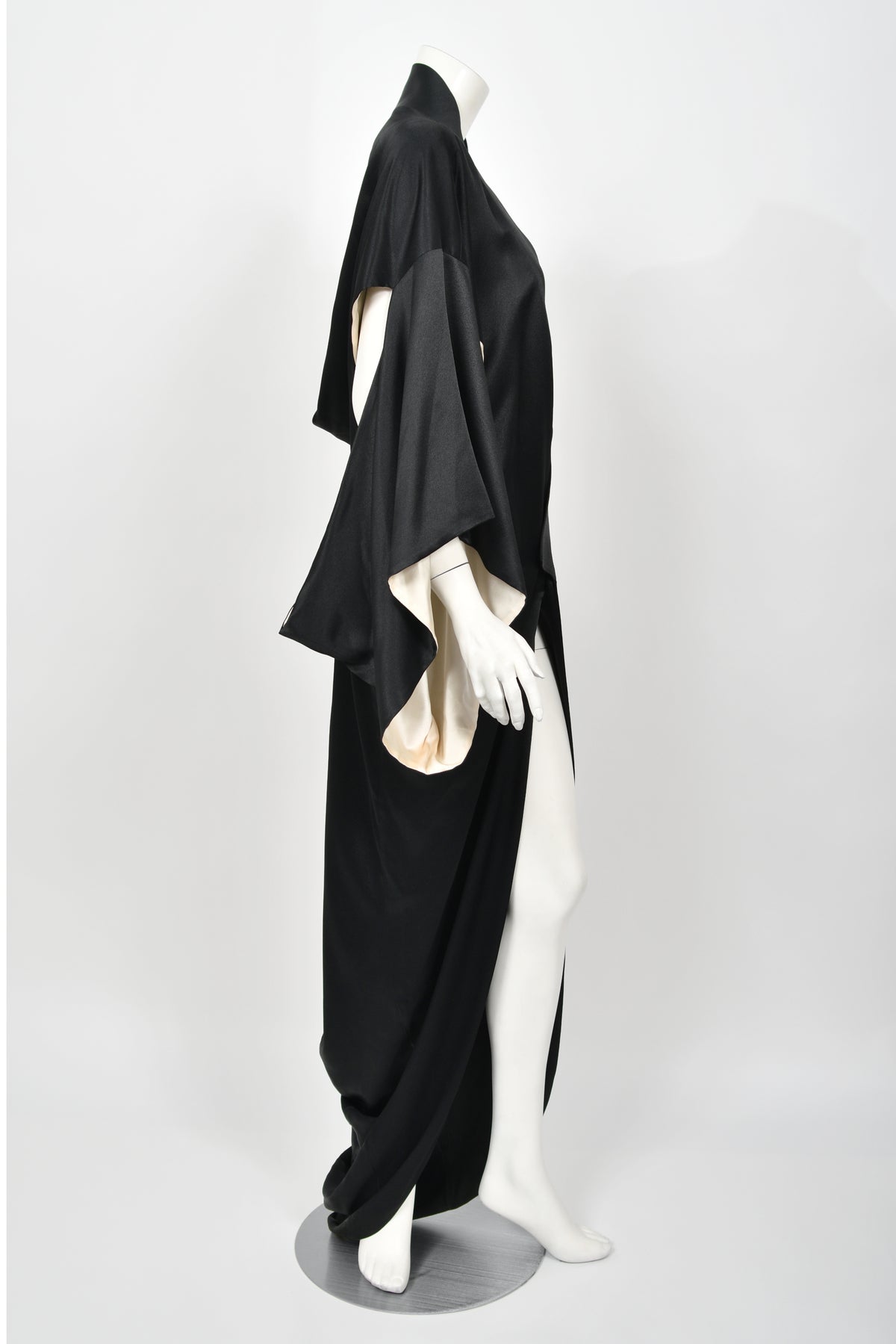 1995 John Galliano Documented Museum-Held Runway Black Silk Draped Kimono Jacket