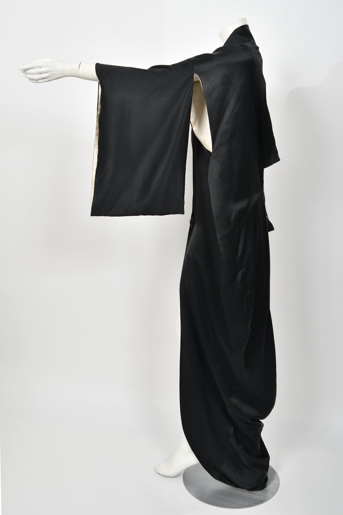 1995 John Galliano Documented Museum-Held Runway Black Silk Draped Kimono Jacket