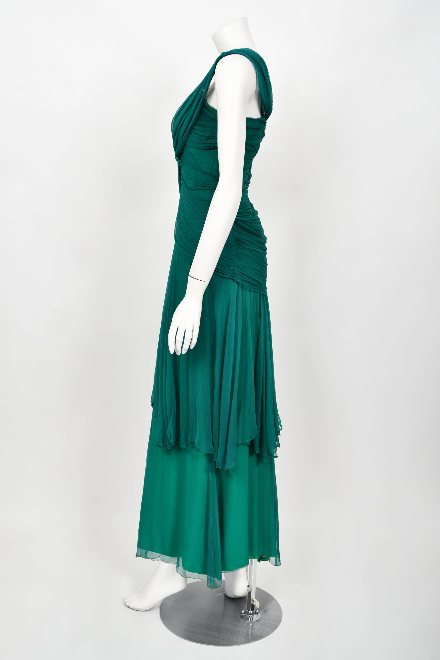 Vintage 1958 Irene Lentz Couture Teal Green Draped Silk Grecian Goddess Gown Vintage 1958 Irene Lentz Couture Teal Green Draped Silk Grecian Goddess Gown
