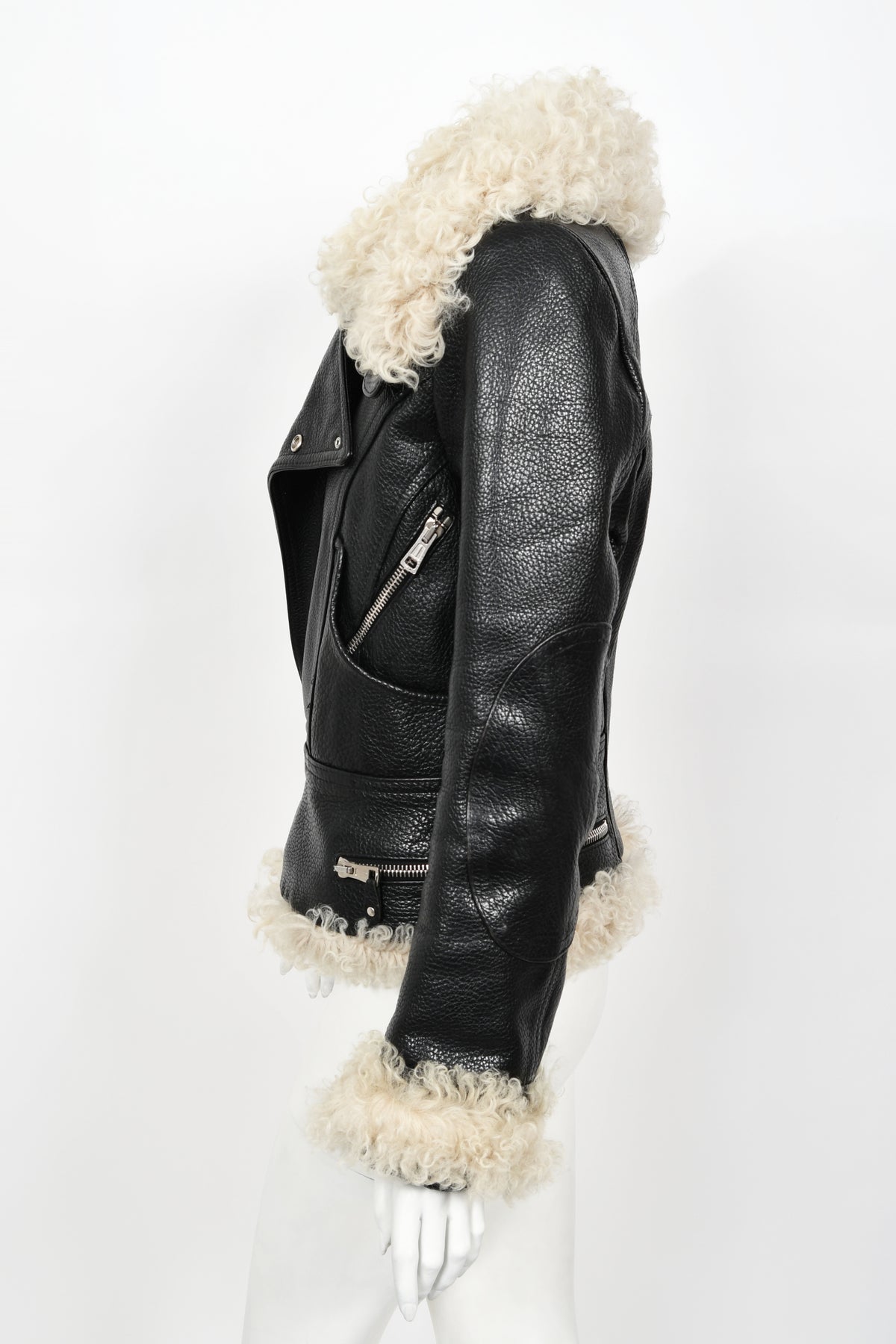 2004 Balenciaga Documented Runway Leather &amp; Shearling Motorcycle Jacket