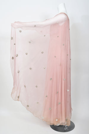 1974 Valentino Haute Couture Pale-Pink Beaded Crystal Silk Winged Cape Gown